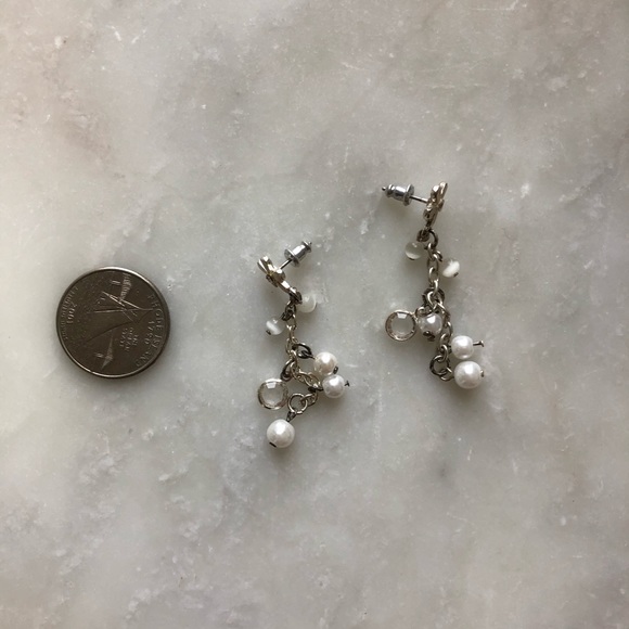 Flower Pearl and Diamond Dangling Earrings - Picture 5 of 5